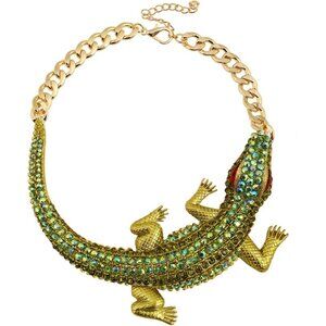 Fashion Green Rhinestone Crocodile Statement Necklace for Women - Punk Gothic Bi